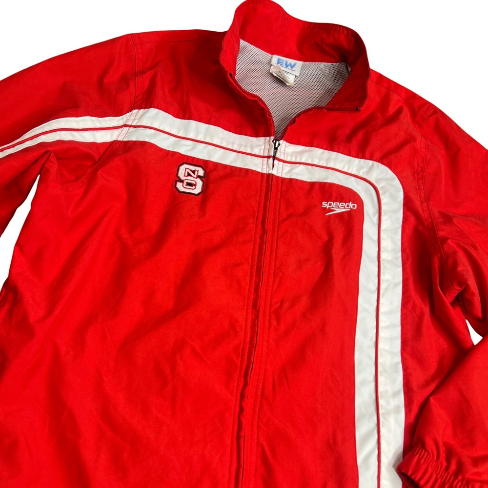 Vintage Speedo Mens NC State Wolfpack Track Jacket Red White Full Zip Medium
